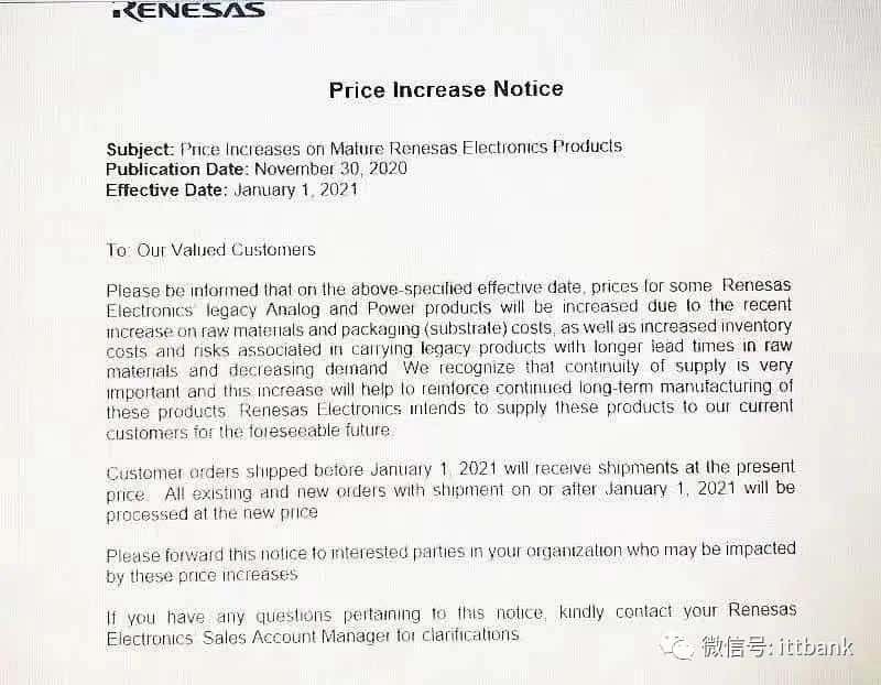 RENESAS Price Increase