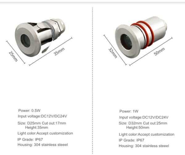 size of waterproof spotlight